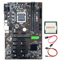 B250 BTC Mining Motherboard LGA 1151 with G3930 CPU+Switch Cable +SATA Cable Supports DDR4 DIMM RAM