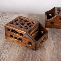 東南亞風格實木鏤空雕刻收納盒 泰國木質復古桌面雜物儲物盒擺件