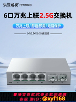 {台灣公司貨 可打統編}洪亞威視 2.5G交換機2光4電 萬兆上聯SFP+光口 千兆家用路由分流鋼殼監控專用 非管理型以太網交換器即插即用