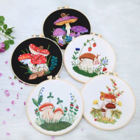 Cartoon DIY Embroidery Kit Printed Mushroom Pattern Beginner Flower Cross Stitch Set Needlework Hoop Handmade Sewing Art Craft