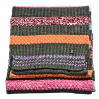 CHANEL 經典水鑽雙CLOGO編織條紋喀什米爾羊毛圍巾(彩色)