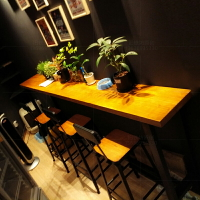 實木高腳桌鐵藝長餐桌椅組合酒吧咖啡廳桌奶茶店美式復古吧臺桌