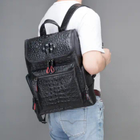 Luxury Crocodile Print Men's Leather Backpack Business Computer Backpack Top Cowhide Travel Backpack