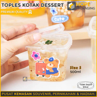 Toples Kotak Dessert Size S volume 500 ML / Luch Box/ Mika Salad Buah / Toples Tenteng Kue Nastar Pl