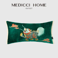 Medicci Home Victorian Style Retro Lumbar Pillow Cover Kirin Chasing The Sun Themed Luxury Silky Velvet Cushion Cases 30x60cm