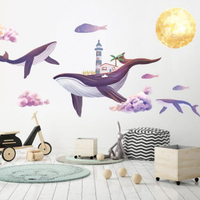 創意鯨魚墻面裝飾貼紙背景墻壁自粘墻紙貼畫宿舍兒童房間臥室墻貼