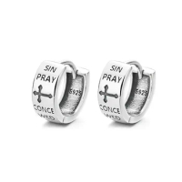 202FR ZFSILVER S925 Silver Korean Fashion Trendy Design Retro Roman Pray Cross Circle Earring Charm Jewelry Party Girl Men Women