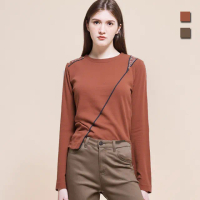 【TOWN’WEAR 棠葳】貴氣鑽飾不對稱上衣 2色(中大尺碼/女上衣/女上著/棉質/長袖/撞色/拼接/開衩)