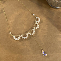 法式復古手工繞線淡水珍珠蕾絲仙女項鏈 網紅時尚頸鏈鎖骨鏈