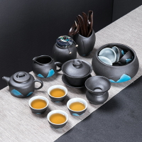 黑陶茶具套裝黑陶瓷功夫茶具整套家用粗陶旅行茶壺茶杯蓋碗茶壺