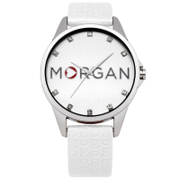 MORGAN 愛戀同心晶鑽時尚腕錶-銀X白/38mm