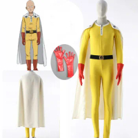 One Punch Man Cosplay Costumes Saitama Cosplay Jumosuits+Cloak+Belt+Hat+Gloves Full Set for Halloween Party