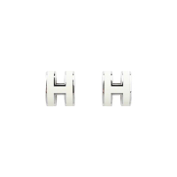 【Hermes 愛馬仕】MINI POP經典立體H字針式耳環(白x銀)