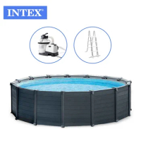 INTEX 26384 15FT8IN X 49IN Family Above Ground Swimming Pool Graphite Gray