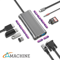 Amachine AMT-H01 十合一多功能轉接器 Type C3.1 HUB集線器(HDMI 4K/VGA/USB3.0/SD/TF/PD快充/GigaLAN)