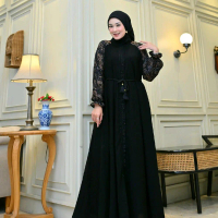 Abaya Gamis Kiara Model baru HumeiraShop Series 172 Bahan Jetblack Bordir Kombinasi Mewah Muslim Wan