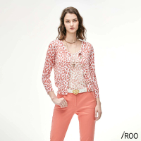 預購 iROO 粉色豹紋印花開襟針織外套