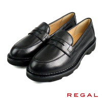 【REGAL】日本原廠輕量舒適厚底圓頭樂福鞋 黑色(F19Q-BL)