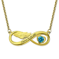 Custom Letter Infinity Pendant Necklace Customizable Name Angel Wings Necklace with Engraving Crystal Stone Necklaces Gold