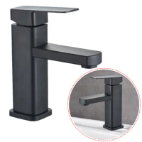 Black Bathroom Faucet Single Cold Sink Faucet Single Hole Square Stainless Steel Tap Deck Mounted Bathtub Counter Basin Faucet