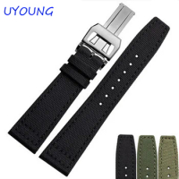 For IWC PORTUGIESER CHRONOGRA Mark Bracelet Canvas Nylon Genuine Leather WatchBand Black army green Watch accessories Strap