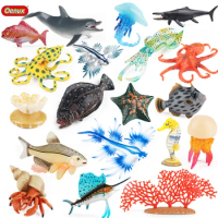 Oenux Sea Life Animals Coral Octopus Nautiloidea Crab Starfish Ocean Model Action Figures Educational Collection Toy Kid Gift