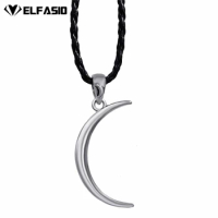 Mens Boys Silver Crescent Three-dimensional Moon Pewter Pendant Necklace witchcraft Jewelry LP302