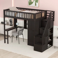 Twin size Loft Bed with Bookshelf,Drawers,Desk,and Wardrobe, Sturdy construction, Superior Quality, Unique design