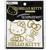 小禮堂 Hello Kitty 造型汽車裝飾貼 金屬車貼 反光貼紙 壁貼 (金 側坐) 4905339-866463