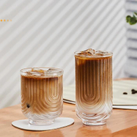 1/4PCS Vintage Glass Juice Cup Drink Mug Glassware Ribbed Highball Glasses For Water Latte Coffee Whiskey Wine Cocktail Cups