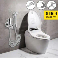 Toilet Handheld Bidet Toilet Spray Gun 304 Stainless Steel Two Way Tap Bathroom Faucet with Bidet Spray Holder and Flexible Hose