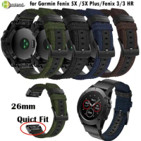 Fenix 7X 26mm Quick Fit strap for Garmin Fenix 6X /5X Plus/Fenix 3/3 HR Smart Watch band strap Nylon+Leather Easy Fit wristBand