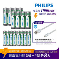 PHILIPS 鎳氫低自放充電電池3號8入 + 4號8入