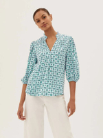เสื้อเบลาส์ Geometric V-Neck 3/4 Sleeve Top รุ่น T4357530E4