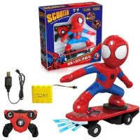 Kids Anime Spiderman Automatic Flip Rotation Skateboard Acousto-optic Car Ultraman Electric Music Stunt Scooters Birthday Toys