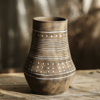 左岸麥田 侘寂風手制黑陶復古粗陶花瓶擺件復古做舊客廳陶瓷花器