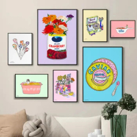 Fuuny Food Cartoon Corningware Teapot Flower Sardine Lollipop Illustration Poster Canvas Painting Wall Art Pictures Home Decor