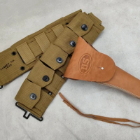 MILITARY FULL SET WWII WW2 US ARMY M-1923 CARTRIDGE BELT AND M1911 PISTOL HOLSTER BROWN LEAHTER