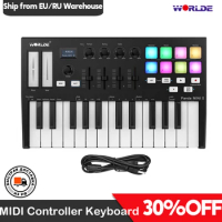 WORLDE Panda MINI II 25-Key USB MIDI Keyboard Controller MIDI Controller Keyboard Piano 8 RGB Backlit Trigger Pads Midi Pad