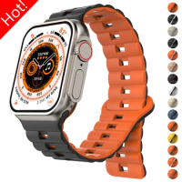 Magnetic Strap for Apple Watch Ultra 2 49mm Band 44mm 45mm 41mm 42mm 40mm Sport Silicone Bracelet Iwatch Series 9 8 7 6 SE 5 4