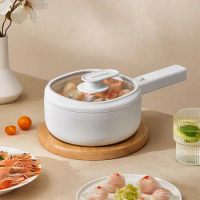 1.5L 20CM 220v Soup Cooking Instant Noodle Bowl Transparent Lid Mini Ceramic Glaze Hot Nonstick Small Milk Pot With Steamer