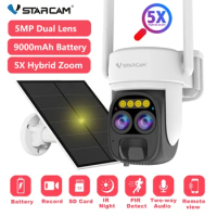 Vstarcam 5MP Solar Panel WiFi Battery Camera Outdoor Dual Len 5X Zoom Auto Tracking Wireless PTZ Humanoid Detection IP Camera