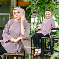 NaGummy Basic Oversized Top Kaos Polos Perempuan NonBusui Hijab Friendly Lengan 7/8 Atasan Wanita Ba
