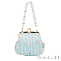 【Grace Gift】PAUL &amp; JOE聯名-貓咪滿版印花珍珠鍊口金包(淺綠)