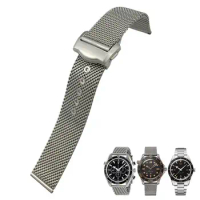 PCAVO For Omega 007 Seamster 300 Siver Metal Woven 20mm Watch Strap 316L Stainless Steel Watchbands