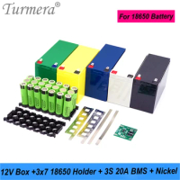 Turmera 12V 7Ah to 23Ah Battery Storage Box 3S 20A BMS 18650 3X7 Holder with Welding Nickel for Motorcycle Replace Lead-Acid Use