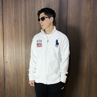 美國百分百【全新真品】Ralph Lauren 立領外套 棉質 刷毛 RL 國旗 大馬 POLO 白色 H681
