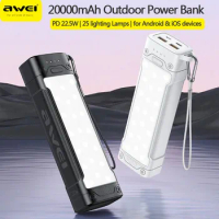 Awei P175K Portable Outdoor Power Bank 20000mAh With 25 lighting Lamps PD 22.5W Powerbank External Spare Battery Fast Charge