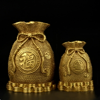 黃銅福袋存錢罐家居擺件錢袋子銅工藝飾品中式擺設開業禮品