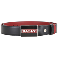 BALLY 黑紅配色字母徽標方型釦式雙面用牛皮腰帶